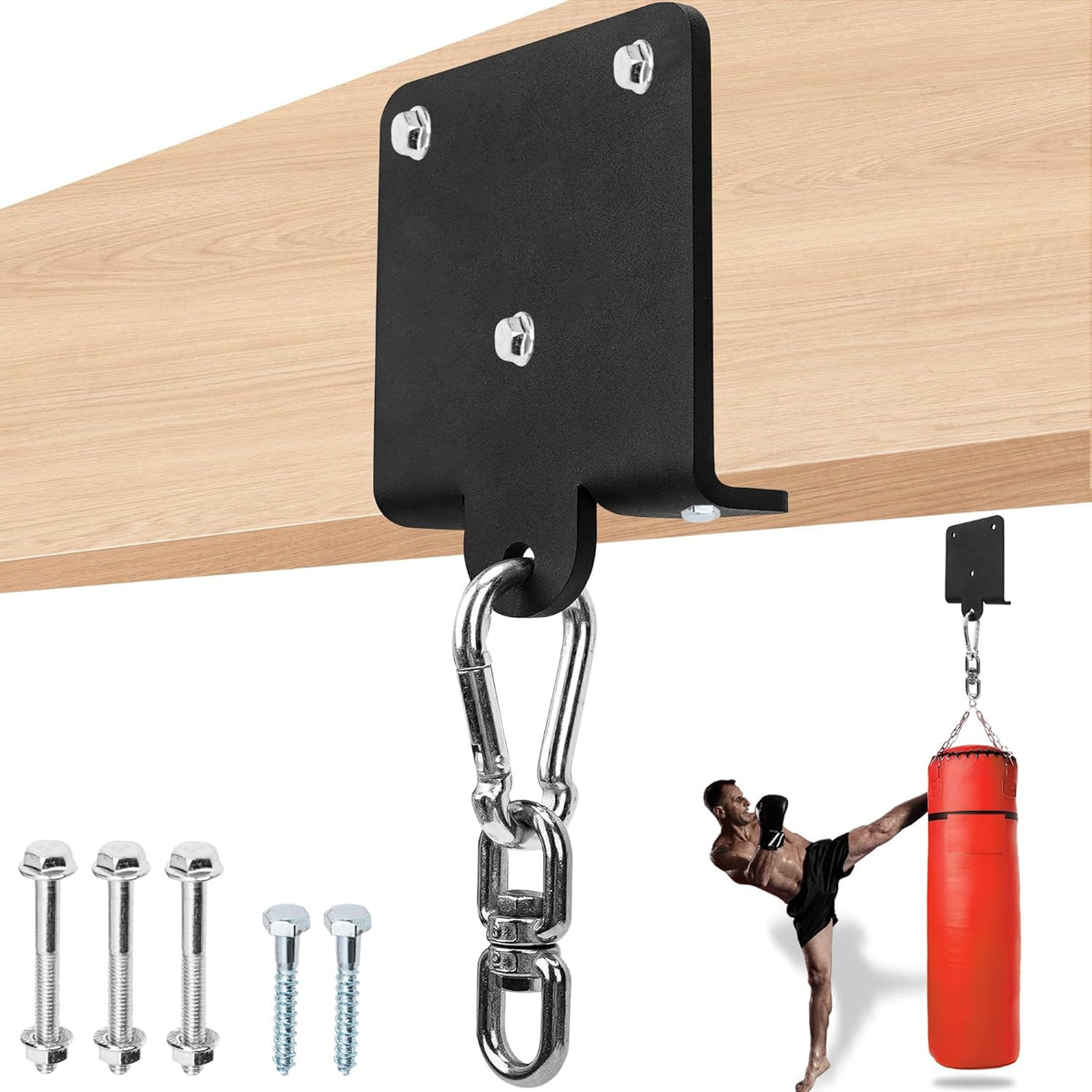 Heavy Punching Boxing Bag Hanger - Heavy Duty Bag Hanger Bracket,360° Rotation Wall Ceiling Mount Wood Beam Hook for Boxing Muay Thai Training,Aerial Yoga Swing & Hammock