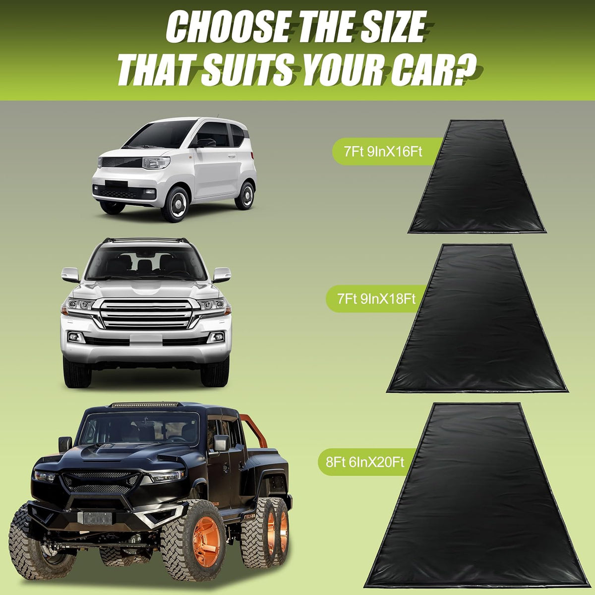 Rain Mat for Car, Black Garage Rubber Car Mat for Snow, Mud, Rain(7ft 9in x 16ft)