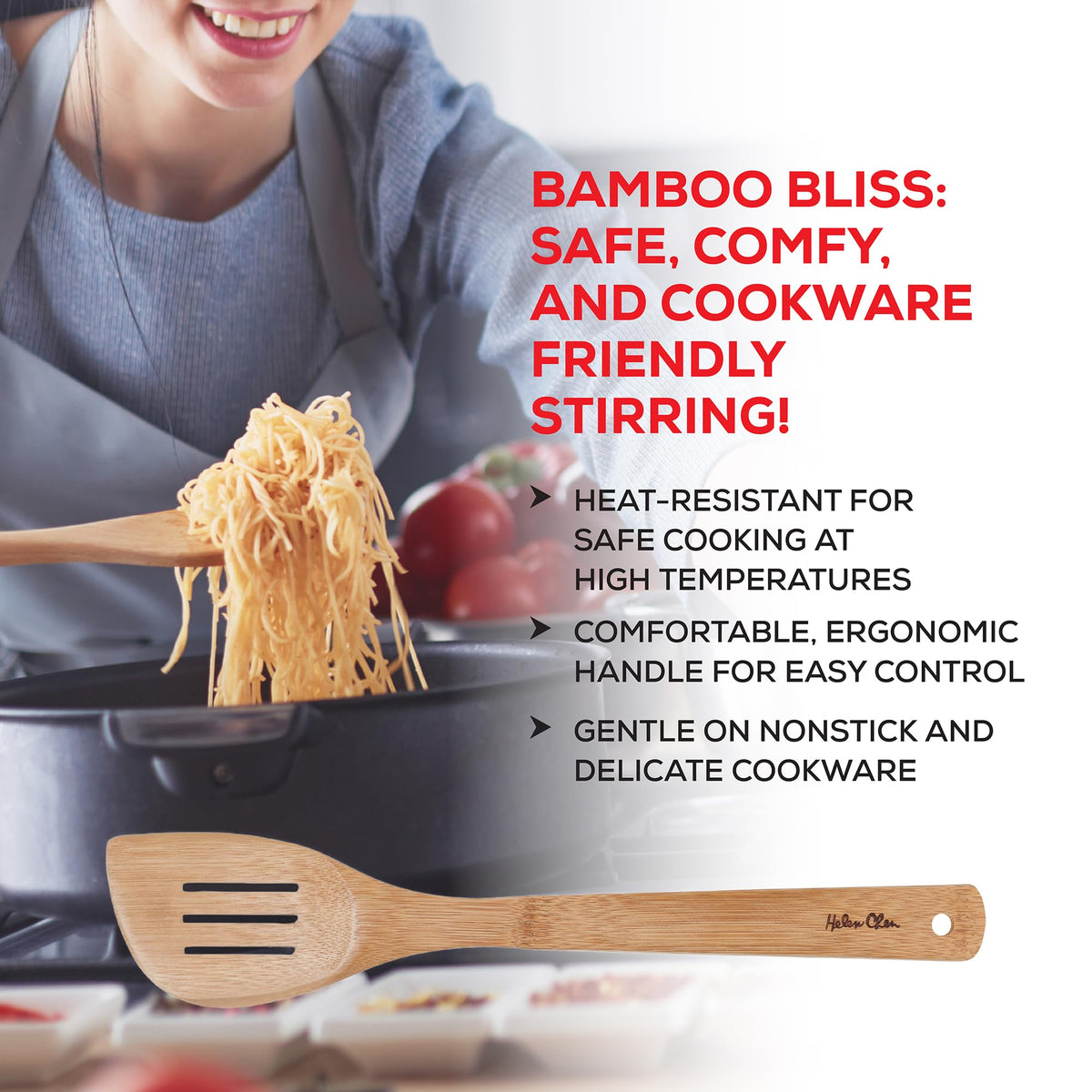 Helen’s Asian Kitchen Slotted Spatula, Natural Bamboo, 13-Inch