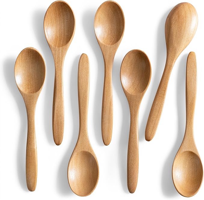 7 PCS Small Wooden Spoons, 5.8 Inch Honey Spoons for Tea, Schima Wooden Honey Teaspoon for Coffee, Little Tiny Wood Spoons, Bamboo Table Spoon for stirring, Wooden Spoons for Utensils Set