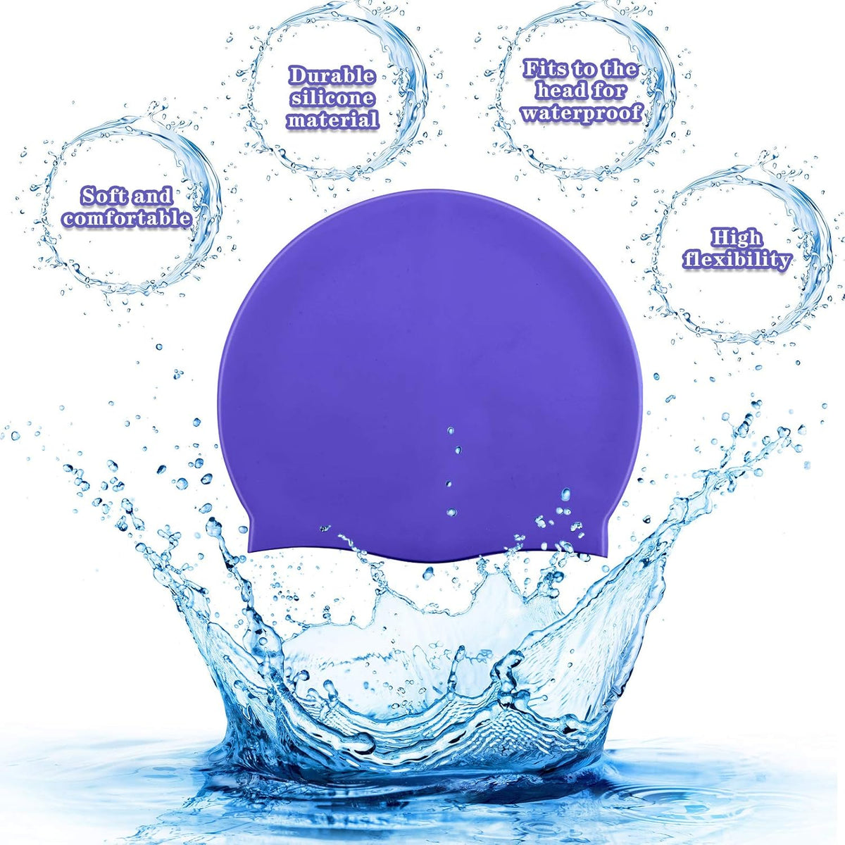 Syhood 6 Pieces Unisex Adult Silicone Swim Cap Waterproof Swimming Hat Non Slip Pool Hat Elastic Silicone Cap for Long and Short Hair