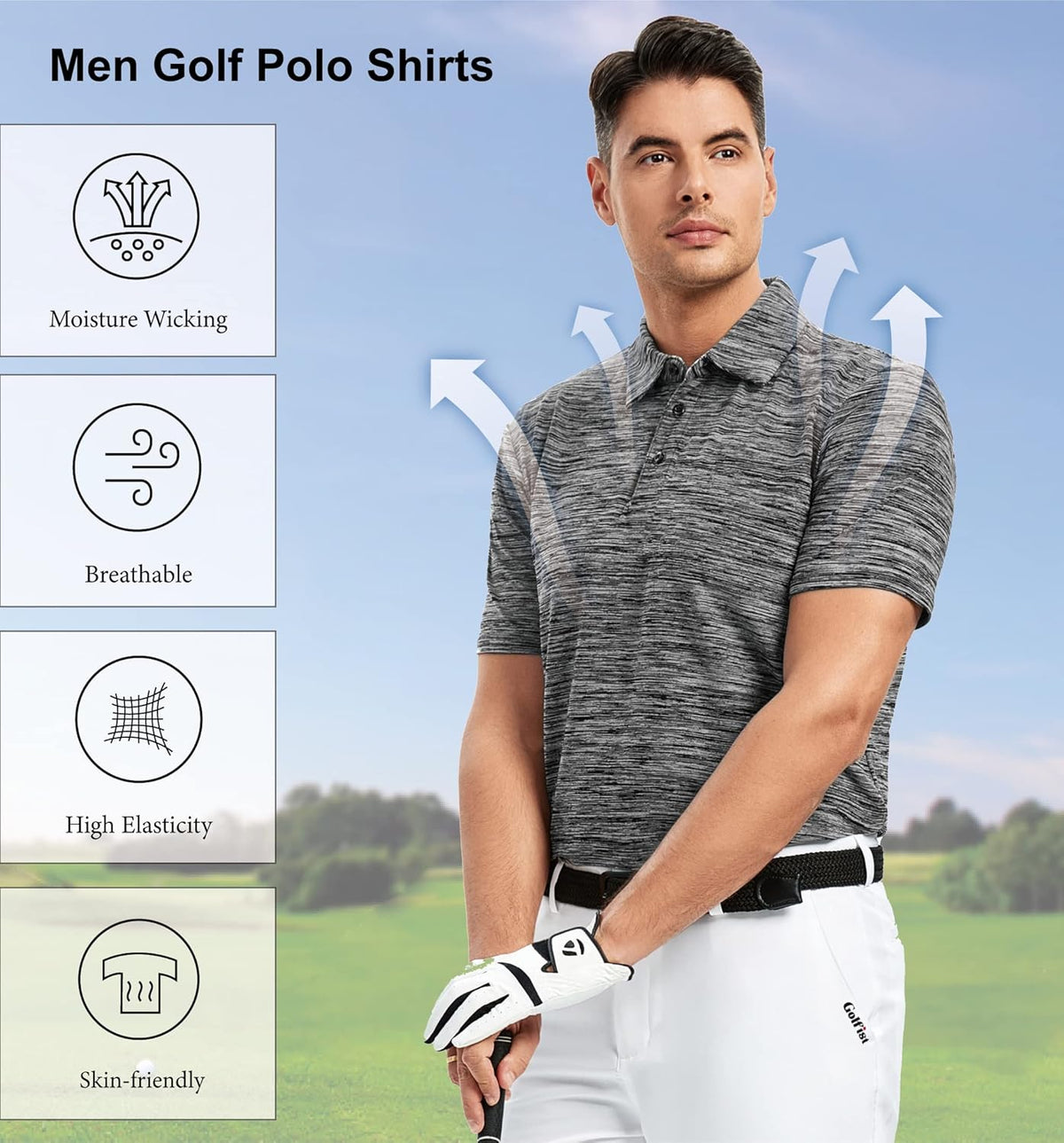 WARHORSEE Golf Polo Shirts for Men Short Sleeve Wrinkle Free 4 Way Stretch Moisture Wicking Performance Collared Tshirts