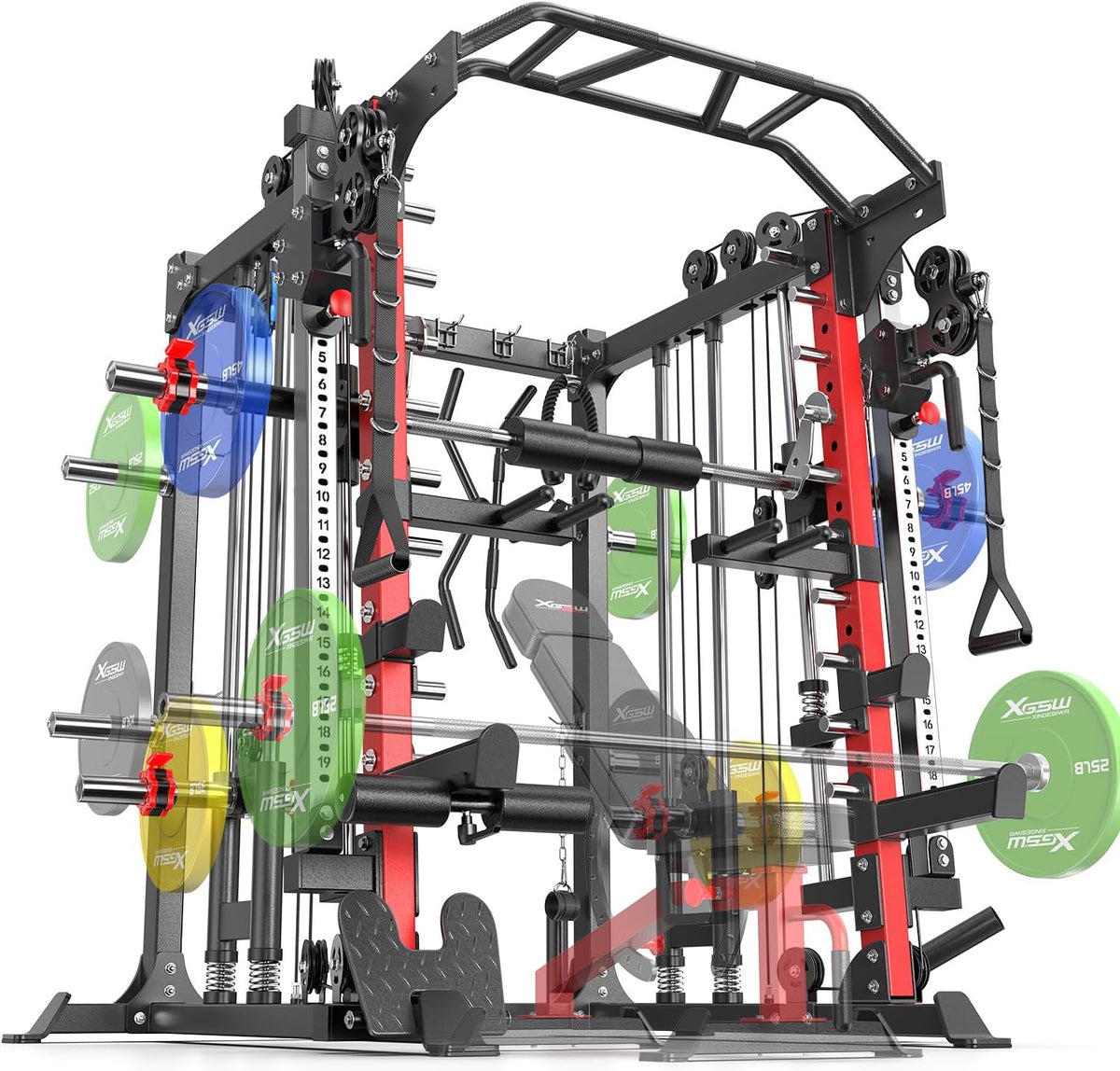 Power Cage,1600lbs Multi-Function Power Rack with Adjustable Cable Crossover System and More Training Attachment, Weight Cage for Home Gym