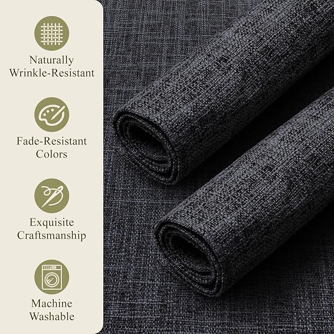 KXN Placemats Set of 6, Dual-Layer Thickened Faux Linen Table Mats, Heat Resistant & Wrinkle-Free, Machine Washable Cloth Place Mats for Kitchen Dining Indoor Outdoor (Dark Grey)