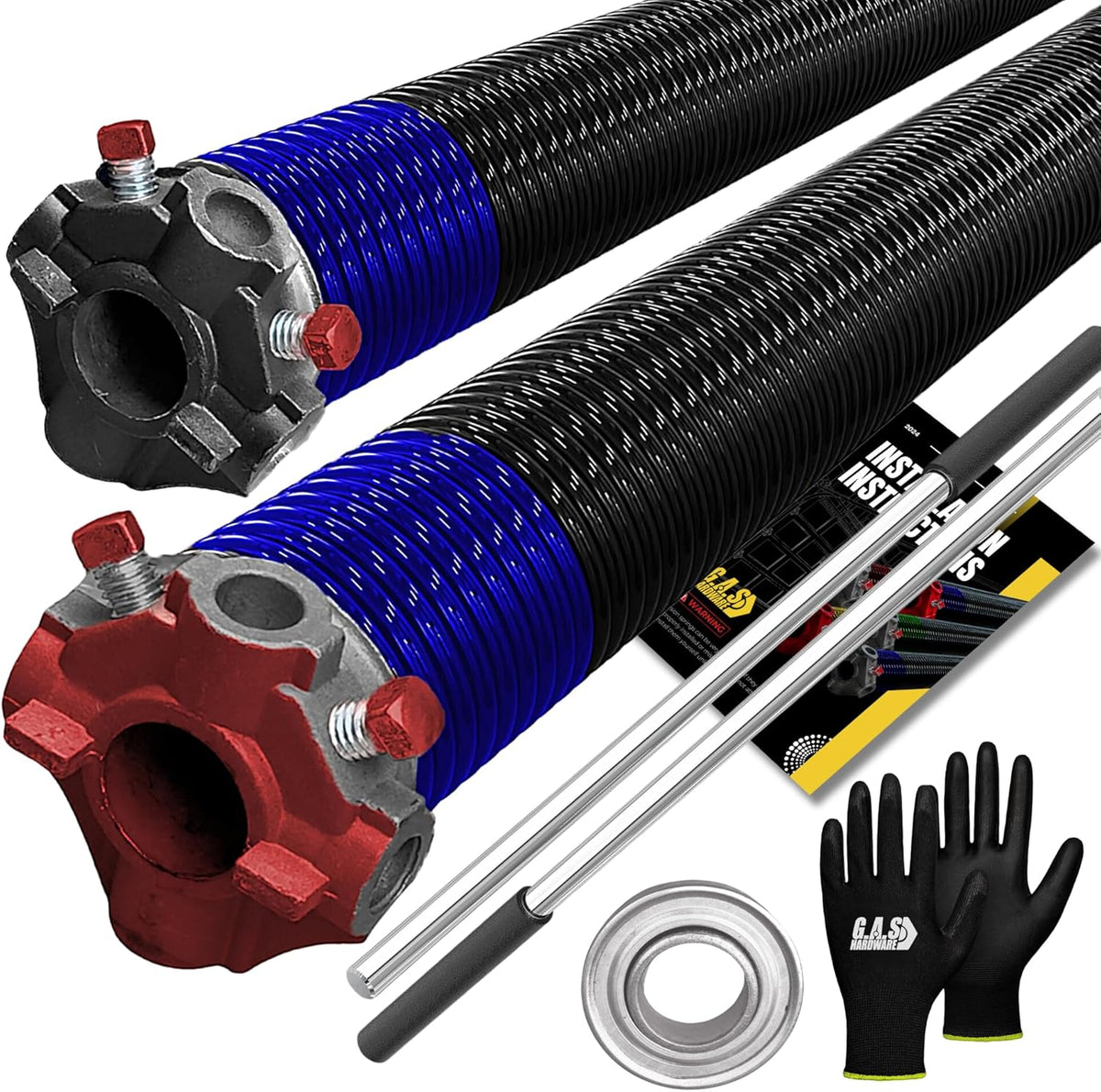 Garage Door Torsion Spring 262x1.75x37 Includes 1” Steel Bearing, Non-Slip Gloves, and Winding Bars for Left and Right Side of Garage Door Precision E-Coating 5-Year Warranty Min. 30,000 Cycles (Pair)