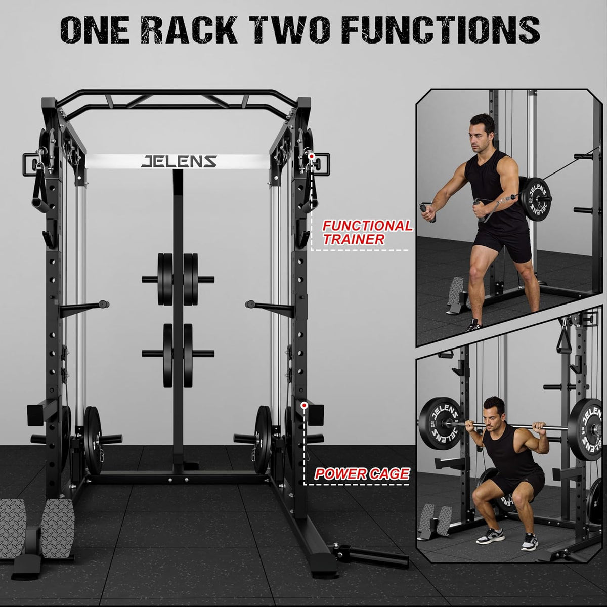 Power Cage, 2000LBS Multi-Function C21 Power Rack with Dual Pulley Cable Crossover System, All-in-One Squat Rack with More Training Attachments