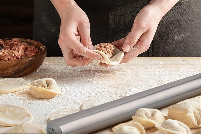 Zulay Kitchen 15.9 inch Professional Stainless Steel Rolling Pin - Lightweight Metal French Rolling Pin - Perfect for Baking, Fondant, Pizza Dough Roller, Dumpling