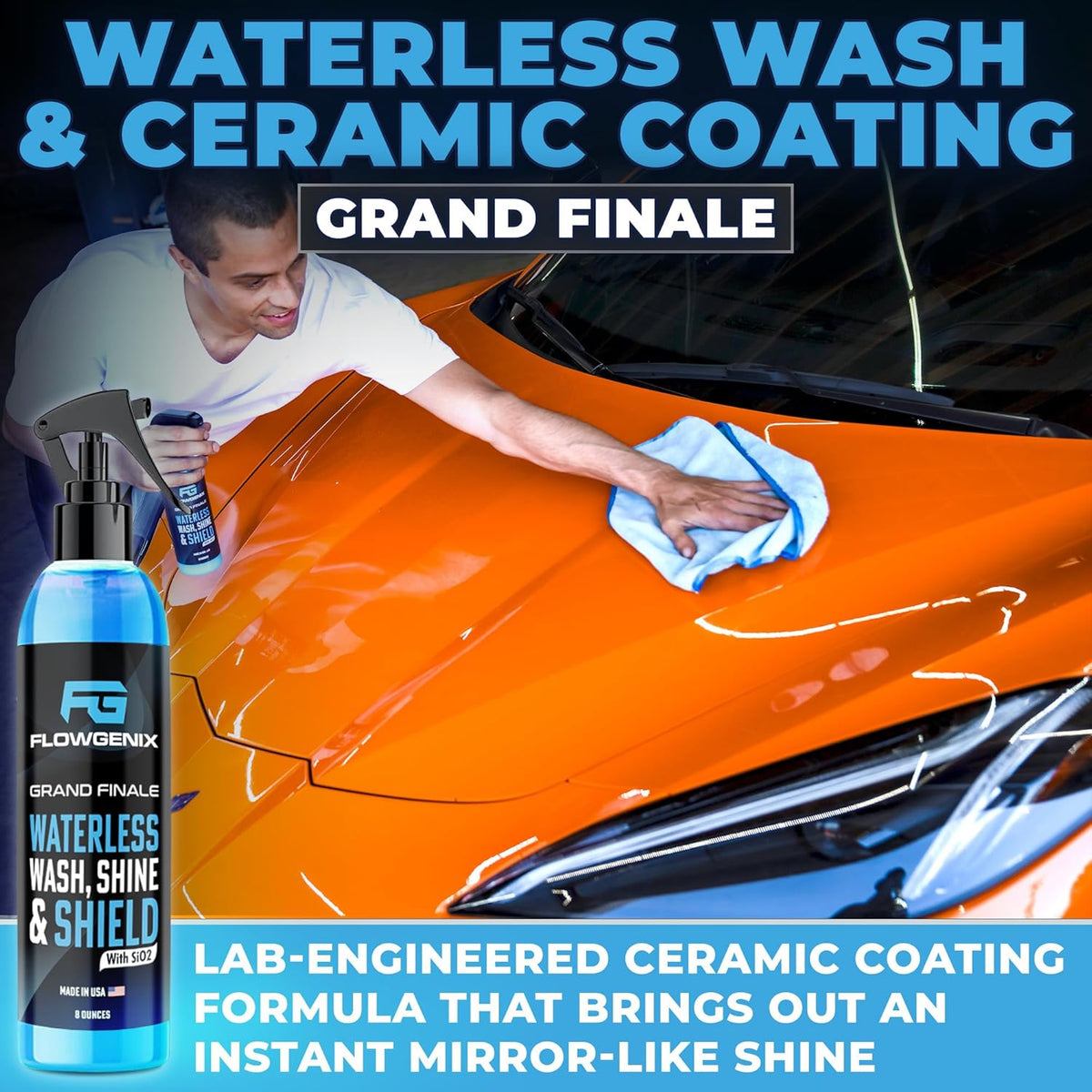 Grand Slam 4-Pack Includes Waterless Car Wash Spray + Instant Car Scratch Remover Repair + Streak Free Window and Glass Cleaner + All Purpose Cleaner for Auto Detailing, 2 Microfiber Towels