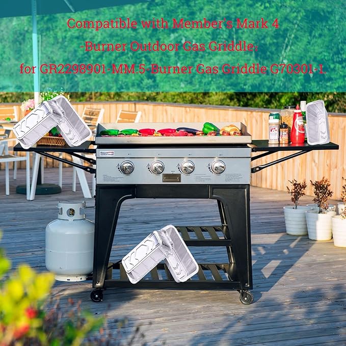30-Pack Grease Tray Liner Grease Cup Liners for Members Mark 4-Burner and Pro-Series 5-Burner Outdoor Flat Top Gas Griddle l Drip Pans Disposable Aluminum Foil