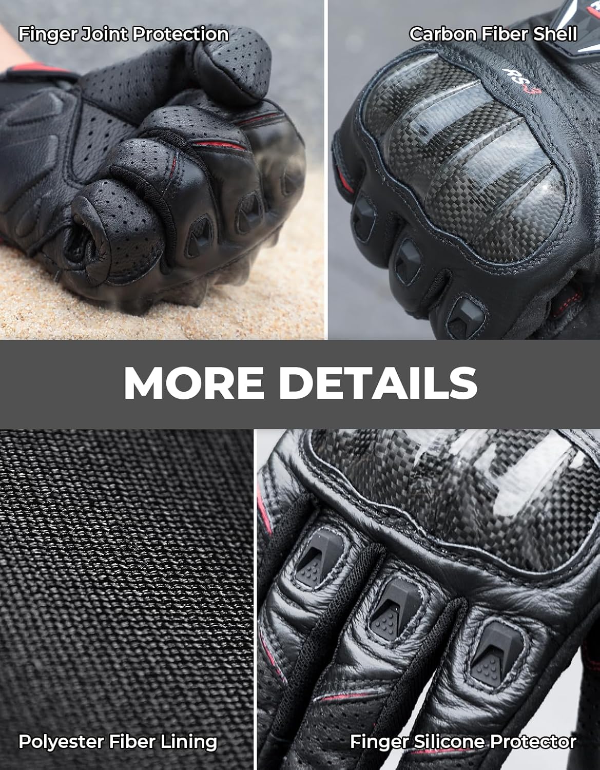 KEMIMOTO Sheepskin Leather Motorcycle Gloves for Men, Protective Motorcycle Gloves for Motocross Motorbike Dirt Bike Bicycle Racing ATV UTV