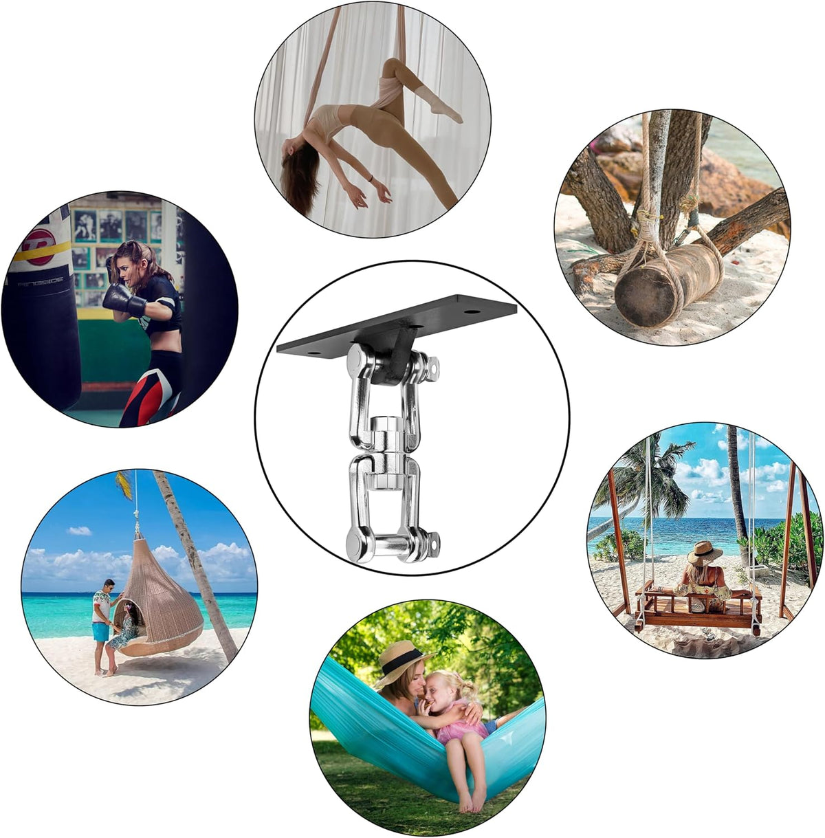 Heavy Bag Hanger,Punching Bag Mount Hanger Bracket,Ceiling Mount Hook 360°Rotation Wood Beam Holder Body Weight Strength Training Systems,Suitable for Swings and sandbags(900 LB Capacity)
