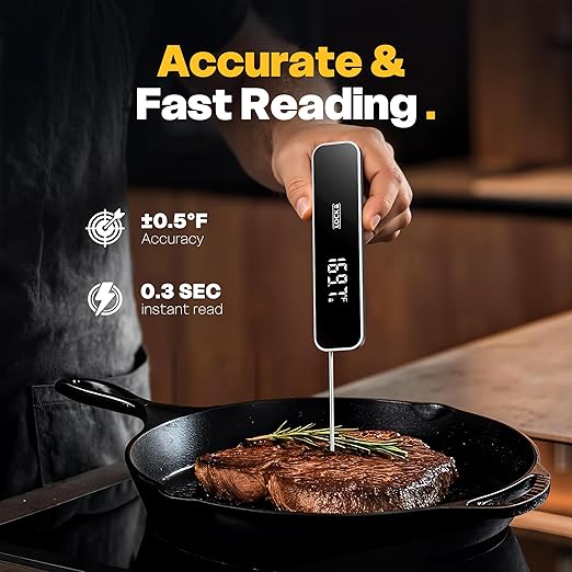 0.3 Sec Instant Read Meat Thermometer Digital, Food Thermometer for Cooking and Grilling, Waterproof, Backlight, Kitchen Oven Candy BBQ Essentials Accessories, Gifts for Him Men, Dad & Mom