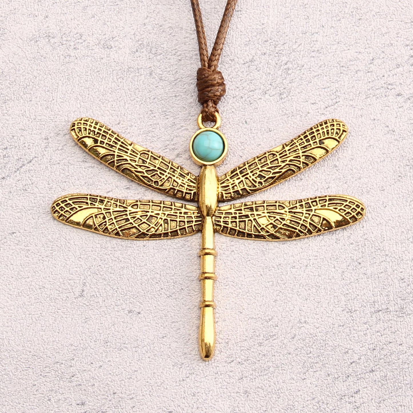 joymiao Dragonfly Necklace Gold Leather Necklace for Women Bohemian Necklace Turquoise Jewelry Cord Necklaces With Pendant Animal Necklaces for Girls
