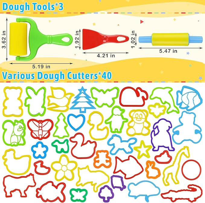 Dough Tools with 40 pcs Plastic Dough Cutters Animal Shapes, 3 pcs Basic Dough Tools
