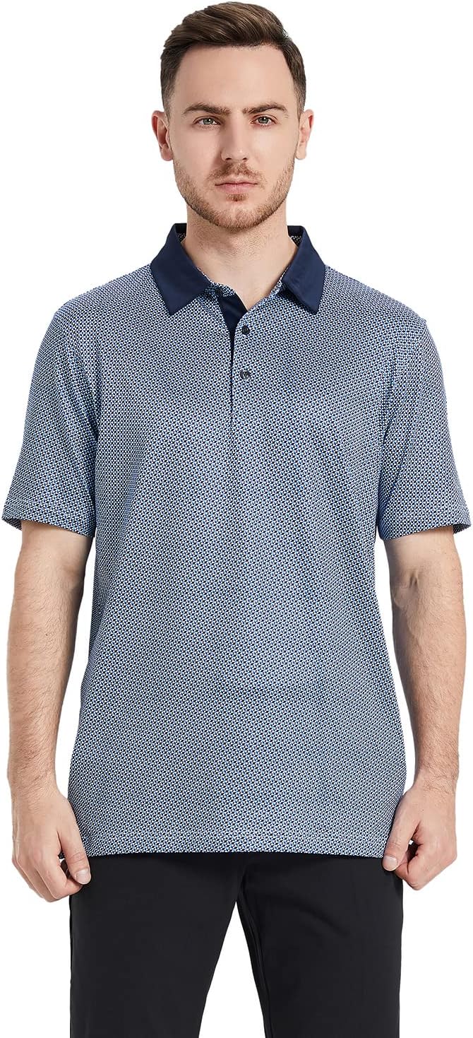 Men's Golf Polo Shirts Short Sleeve Striped Performance Moisture Wicking Dry Fit Golf Shirts for Men