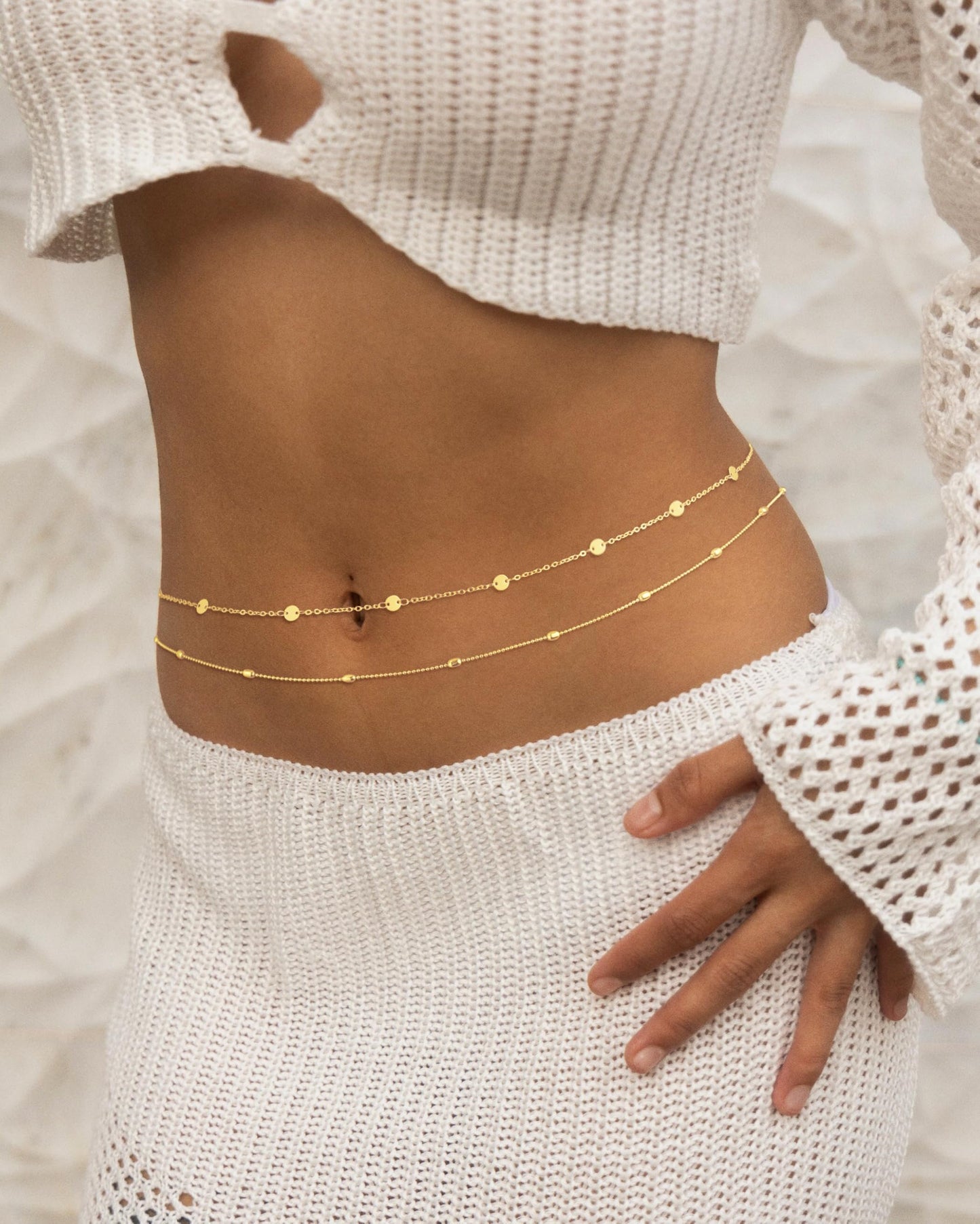 VIROMY Gold Waist Chain for Women Waterproof Gold Belly Chain Body Beads Belt Chain Beach Body Women's Jewelry
