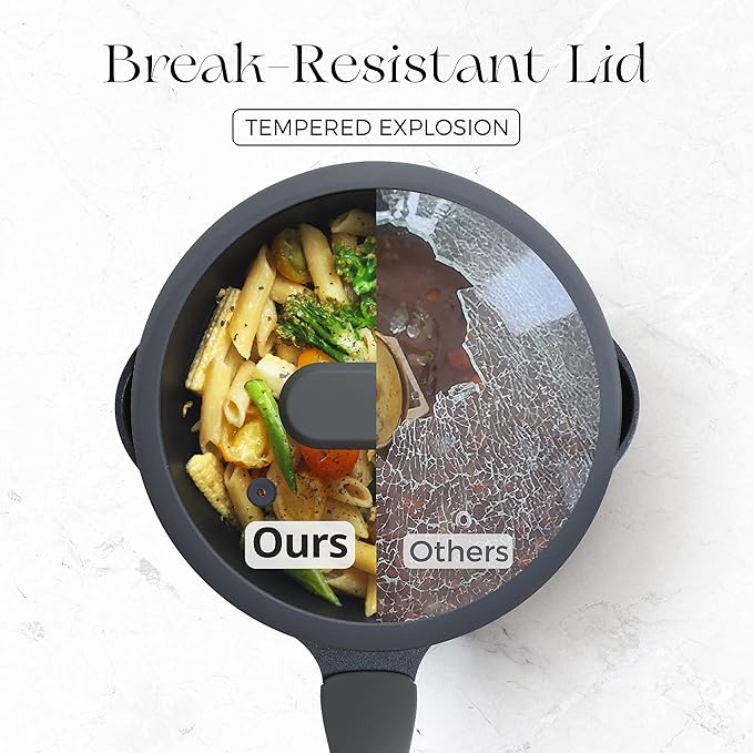 PRICUSIS Nonstick Saucepan with Lid, 2 Quart Non Toxic Pot with Pour Spouts, Full Coated, 100% Dishwasher Safe, Induction Compatible & Oven Safe, PFOS & PFOA Free, Black Sesame