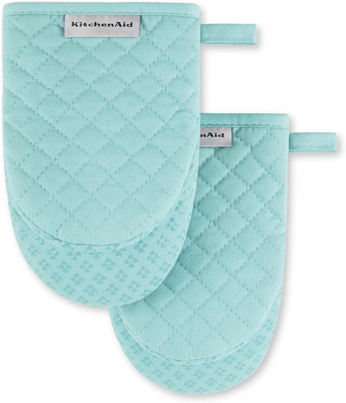 KitchenAid Asteroid Mini Oven Mitt 2-Pack Set, Mineral Water Aqua, 5.5"x8"