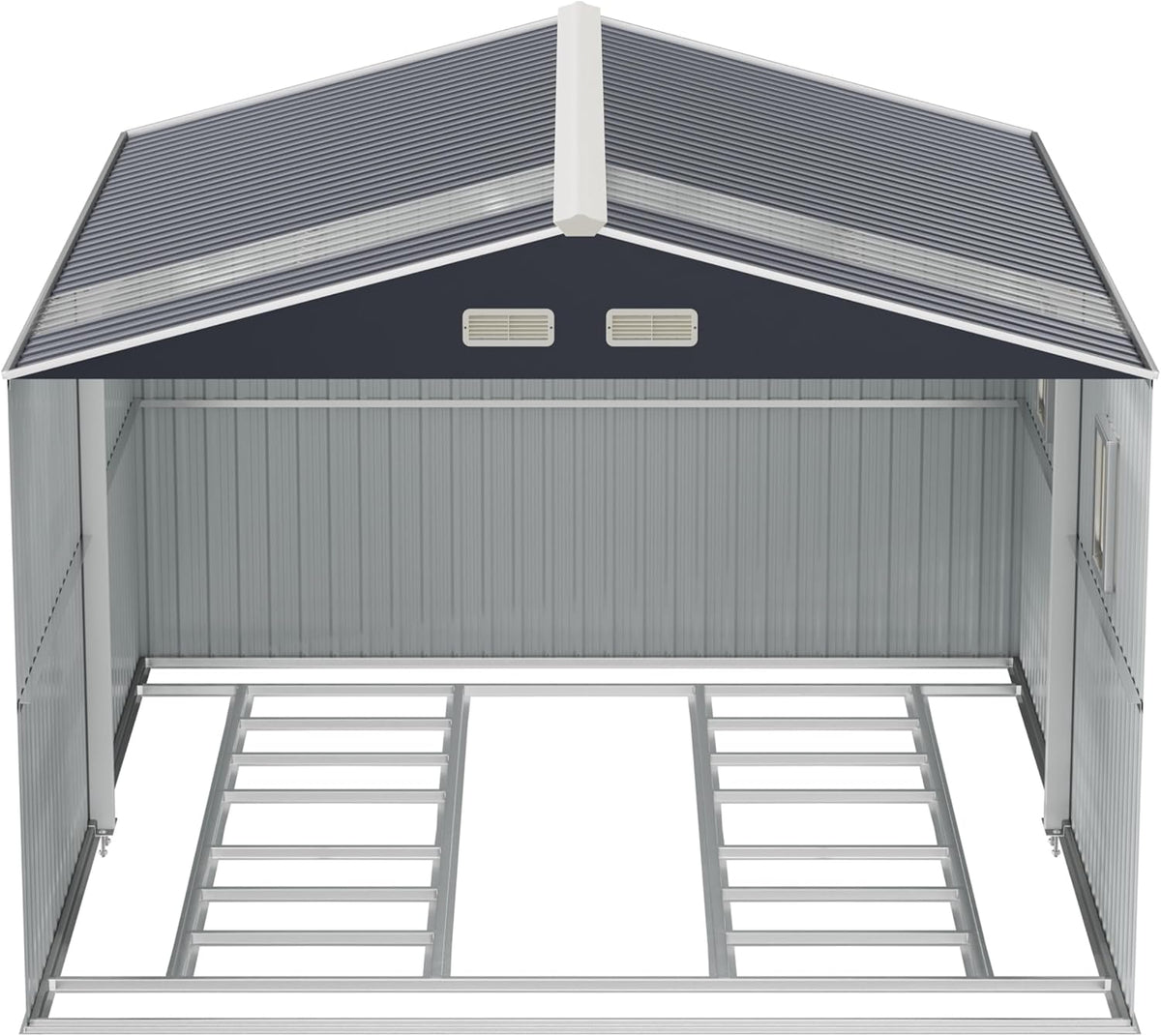 10x12 Metal Shed with Floor Frame Kit & Reinforced Construction - Translucent Roof Panels for Natural Light, Lockable Doors, Vents and Windows | Weatherproof Outdoor Storage for Garden/Backyard/Patio