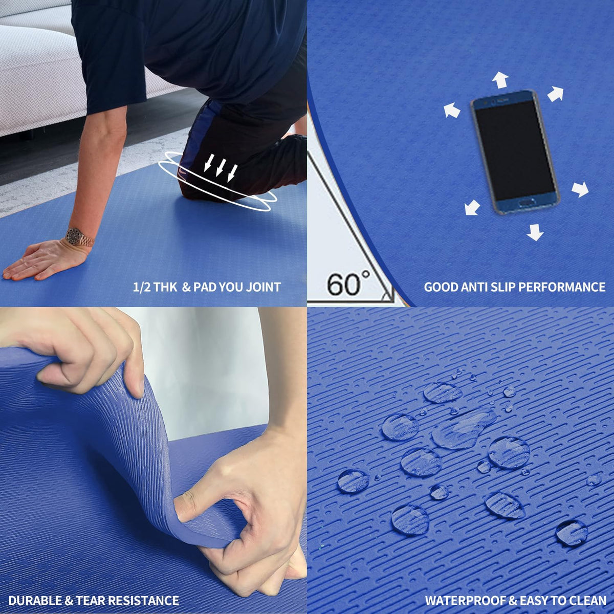 Hatha Yoga Large TPE Yoga Mat 6'x4'x1/2" Extra Thick Non-Slip Exercise Mat - for Yoga Pilates & Home Gym Workouts