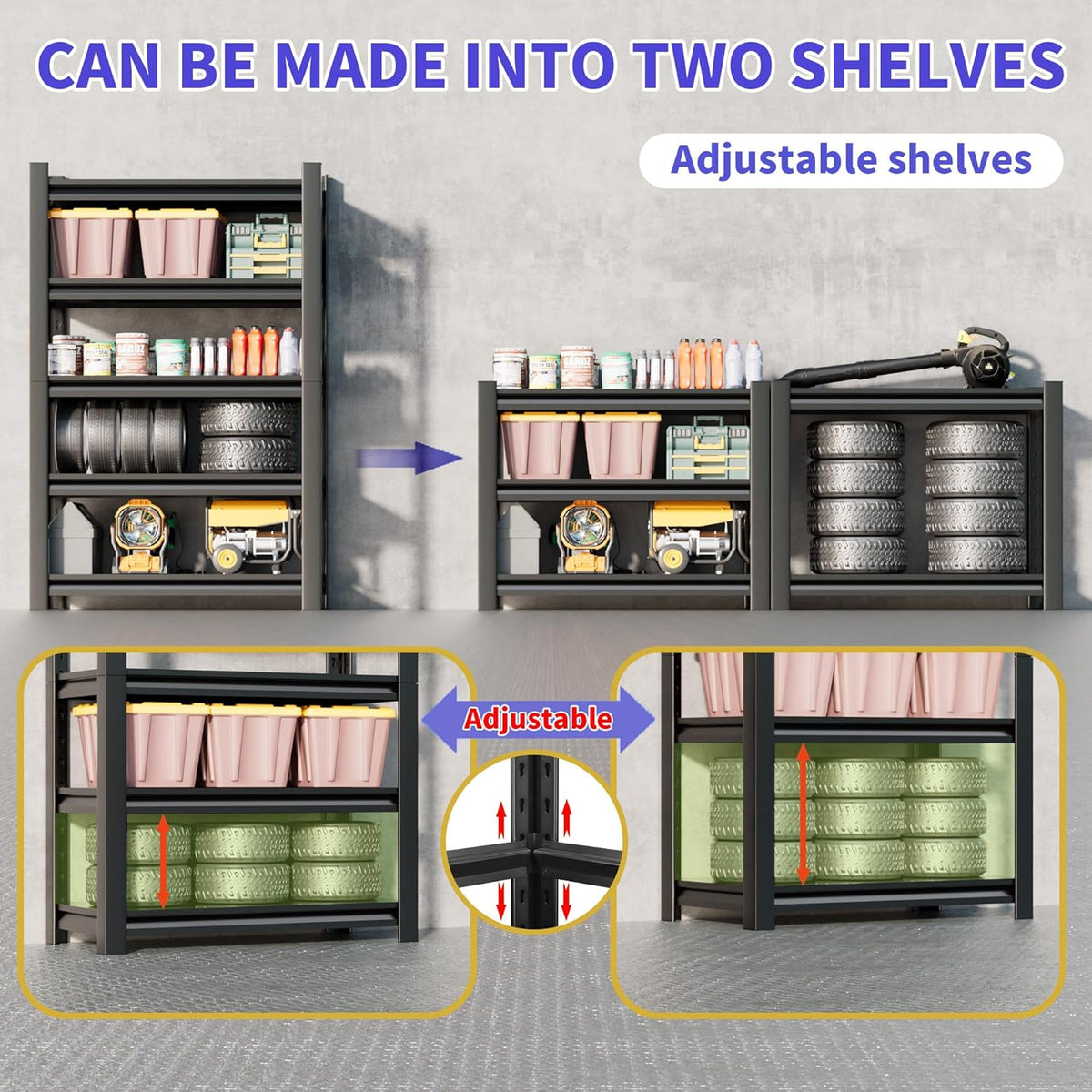2 Sets Metal Garage Shelving Unit,78"H Heavy Duty 5-Tier Adjustable Storage Rack,16"D x 40"W x 78"H Steel Shelving,3000 lbs Industrial Shelves for Heavy Tools and Equipment,Ideal for Garage, Basement