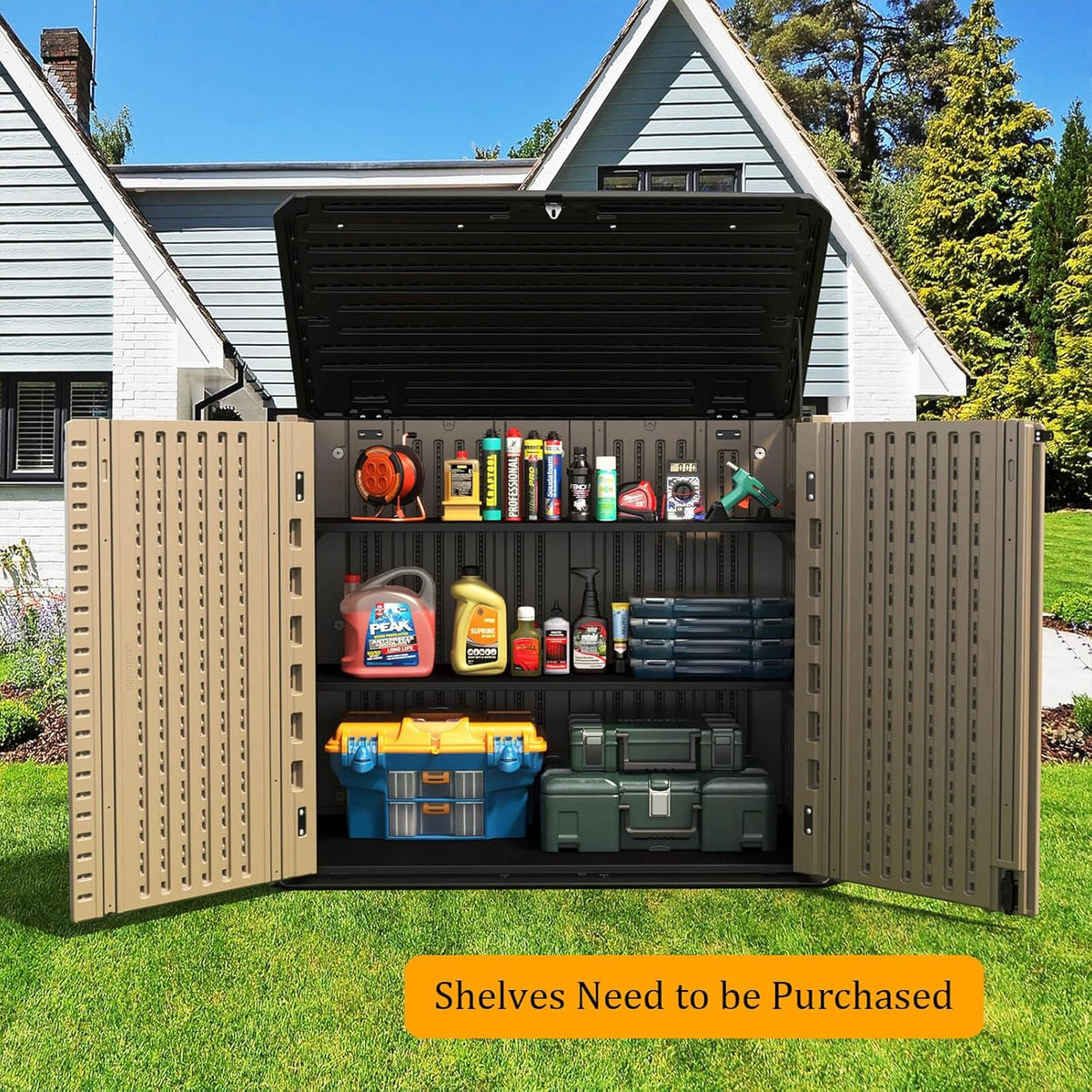 HOMSPARK Outdoor Storage shed, 26 Cu.ft Outdoor Storage Box Waterproof, Outdoor Storage Cabinet for Bike, Garbage Cans, Lawnmower, Garden Accessories, Waterproof, Lockable