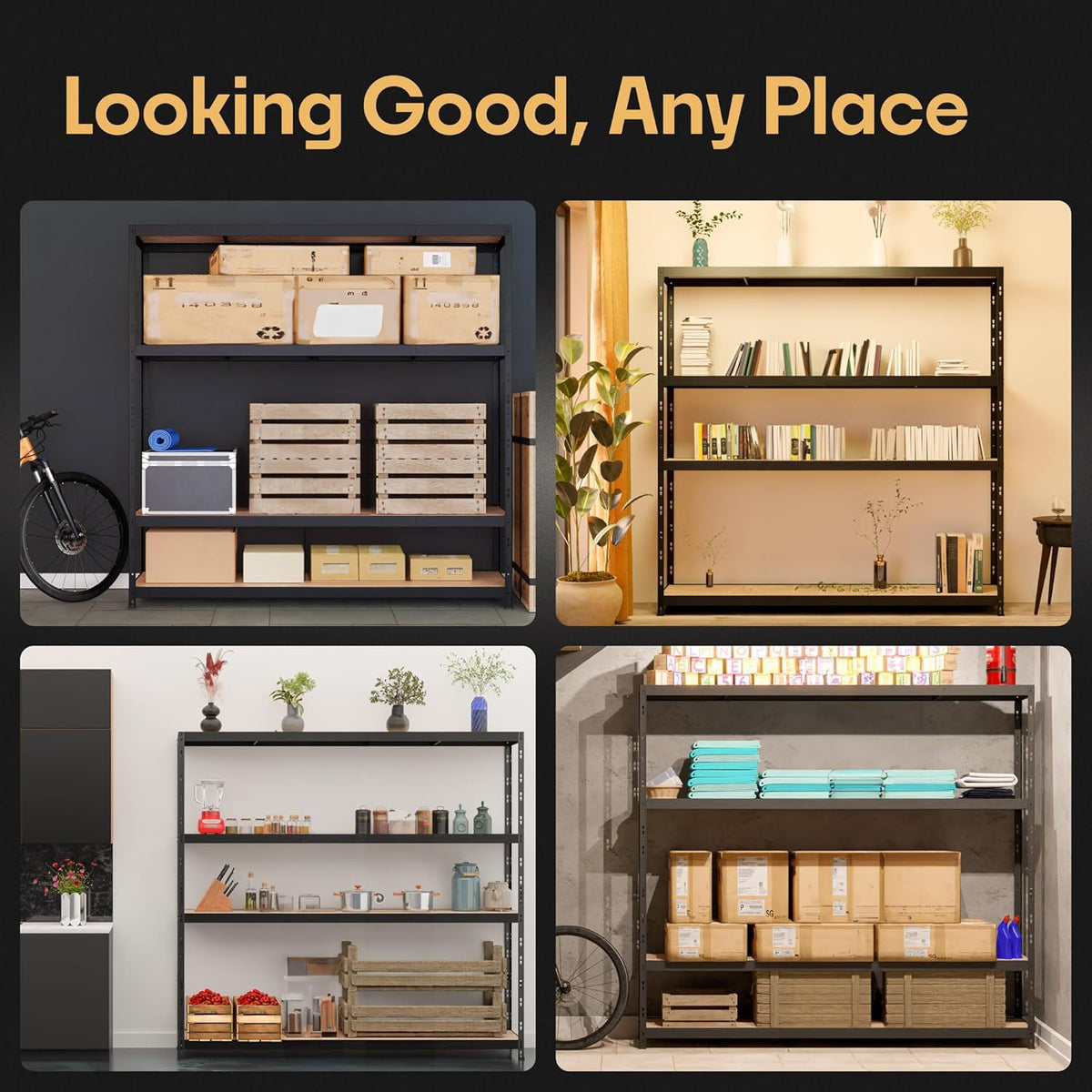 Storage Shelves: 4 Storage Shelves Heavy Duty w/ 2,640 lb Total Load Capacity, 660 per Storage Shelf, 71x71x24 | Adjustable Shelving Unit, Robust Garage Shelving, Extra Long Steel Profiles