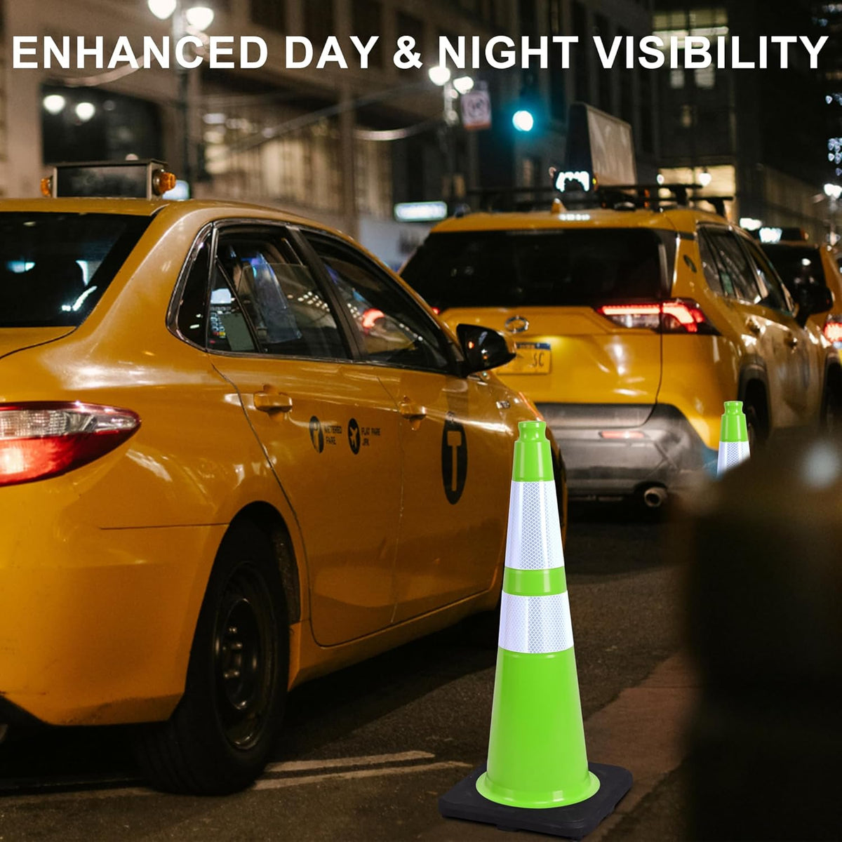 OrangeStar 28" Traffic Cones 6-Pack, Green Safety Cones with Reflective Collars, Weighted Rubber Base for Parking, Construction, Road Safety, Indoor & Outdoor Use