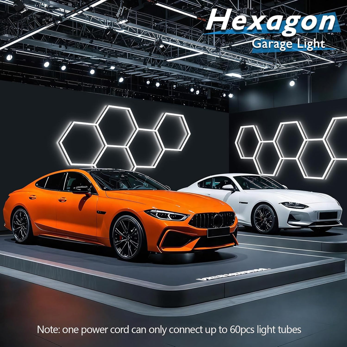 BRILLIHOOD Hexagon Garage Lights, LED Honeycomb Lights Ceiling, 192W, 23040LM, 6500K Super Bright, 5 Grid Systems Car Detailing Light for Garage Warehouse Workshop Basement Gym