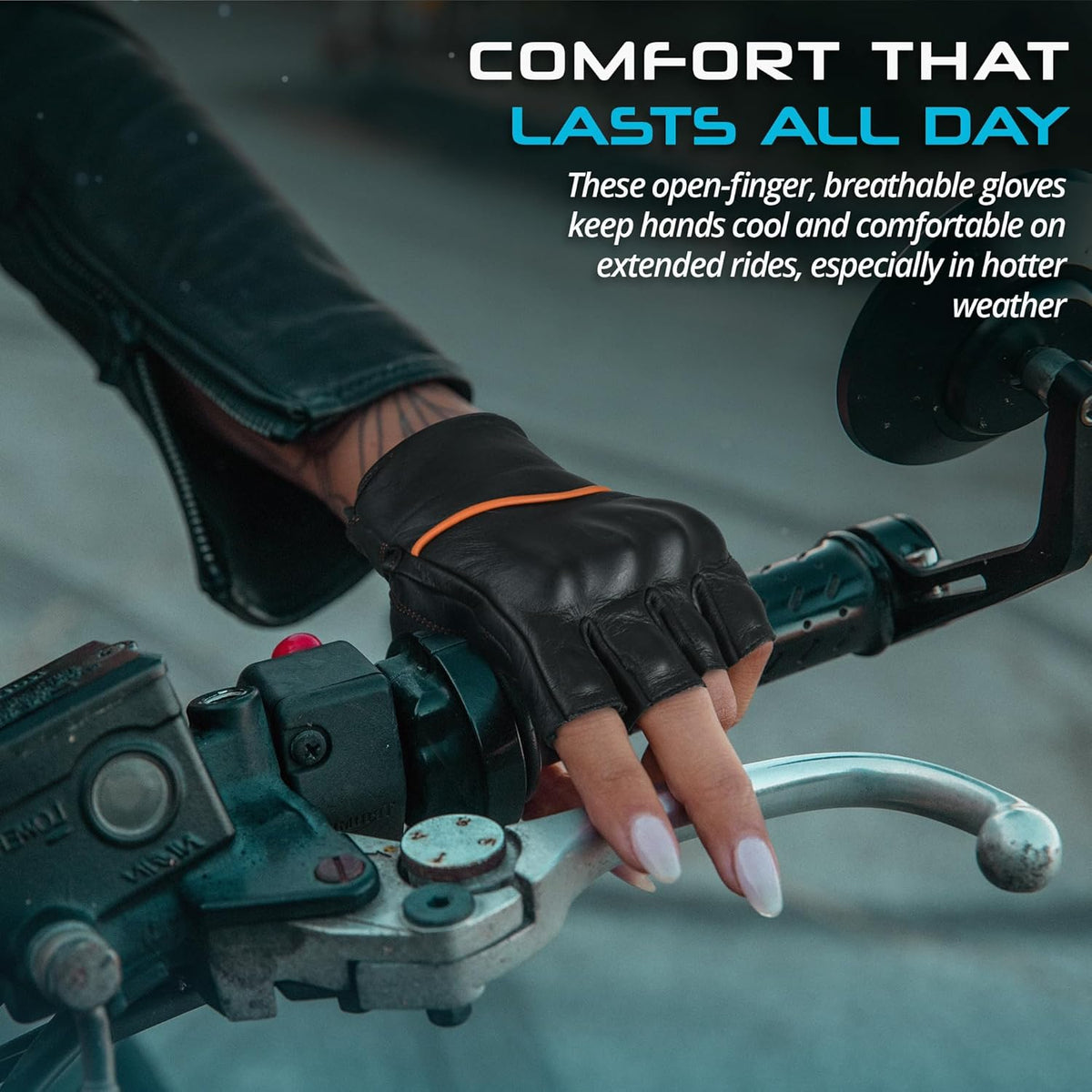 aasportx Motorcycle Gloves - Men's Leather Motorbike Gloves with Touchscreen Function - Non-Slip Pads for Men & Women