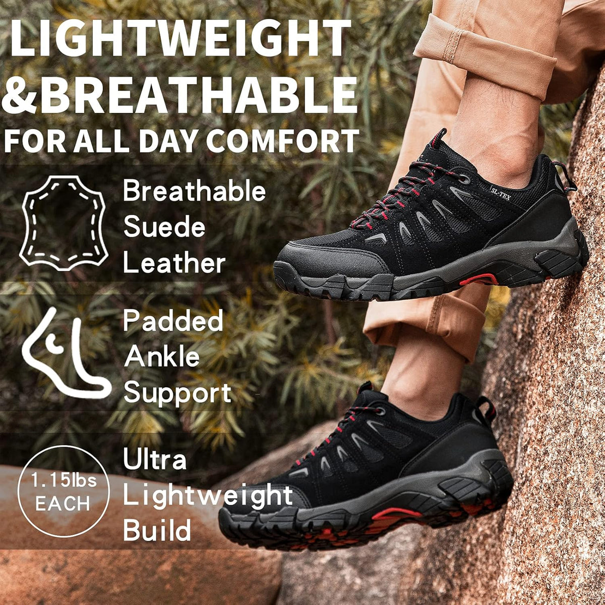 SHULOOK Men's Waterproof Hiking Shoes Lightweight Anti Slip Outdoor Ankle Boots Breathable Hike Trekking Trails Shoe