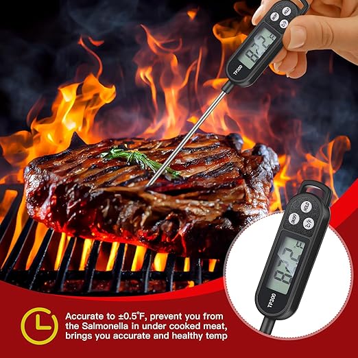 Copkim 6 Pcs Meat Food Thermometer Food with Probe Water Liquid Instant Read Digital Thermometer Kitchen Cooking Supplies for Cooking BBQ Milk Yogurt (Red,Black)