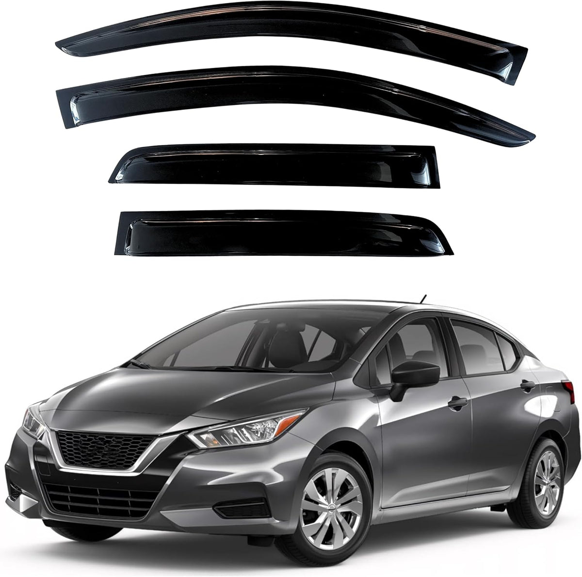 KPY Window Visor Compatible with Nissan Versa Sedan 2020-2024, 4PC Rain Guard Side Window Vent Deflectors Tape-On Style, 2020 2021 2022 2023 2024