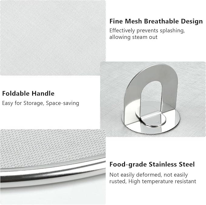 3 PCS Splatter Screen for Cooking, 25/29/ 33 cm Stainless Steel Grease Splatter Guard, Ultra Fine Mesh