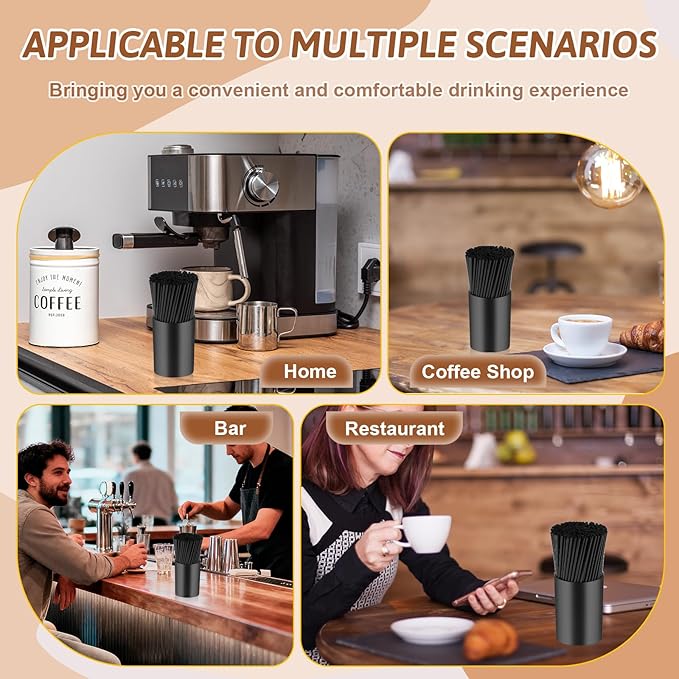 200 Pcs Black Coffee Stirrer Sticks and Holder Set 7 Inch Plastic Coffee Stir Straws with Holder Cocktail Drink Stirrers Mixing Milk Cocktail Drinks Supplies for Coffee Bar Home Party