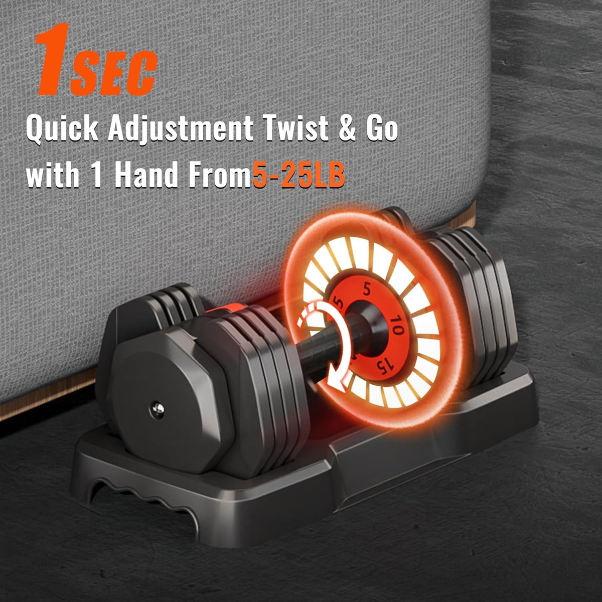 VEICK 25/55 lbs Adjustable Dumbbell with Anti-Slip Turning Handle, Fast Adjust Weight for Men Women, Exercise Equipment with Tray for Home Gym Full Body Workout Fitness