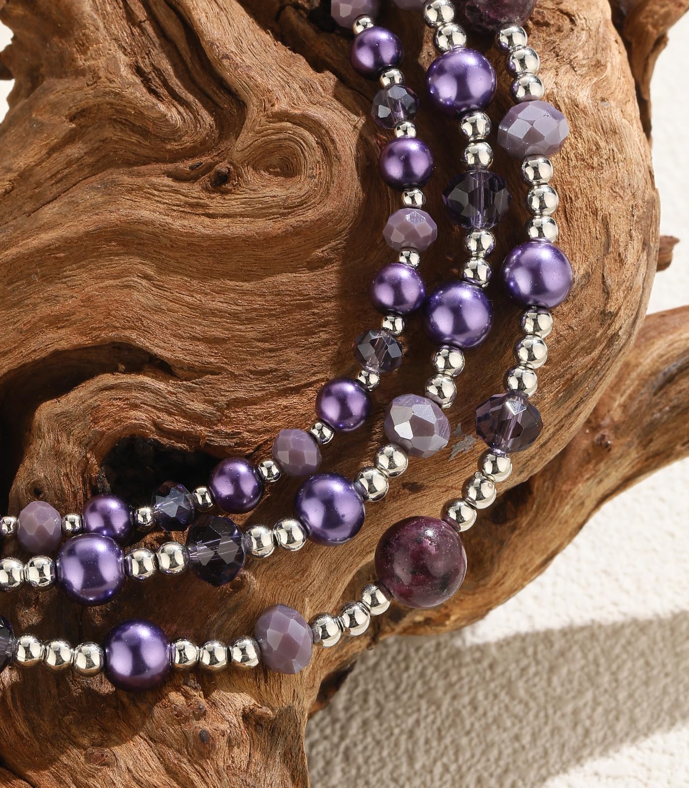 Noessla Beaded Statement Necklaces for Women Layered Chunky Bead Necklace Fashion Costume Jewelry Gifts for Mom(Purple)