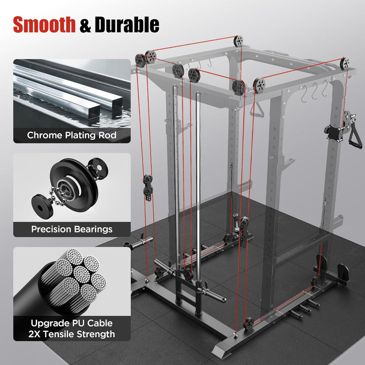 Sportsroyals Power Cage,1600lbs Multi-Function Power Rack with Adjustable Cable Crossover System and More Training Attachment, Weight Cage for Home Gym