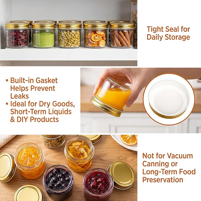 QAPPDA 4oz Glass Jars With Lids,Small Mason Jars Wide Mouth,Mini Canning Jars With Gold Lids For Honey,Jam,Jelly,Wedding Favor,Shower Favors,Spice Jars For Kitchen Storage & Home,Set of 40