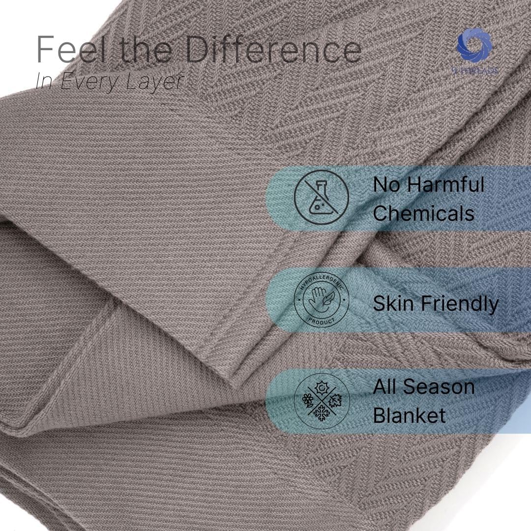 100% Cotton Herringbone Blankets, 66"X90" Twin, Throw Blanket for Bed, All Season Cotton Blanket, Cozy Blanket,Throws & Bed Blanket, Throw Blanket for Couch, Modern Home Decor -Charcoal Grey