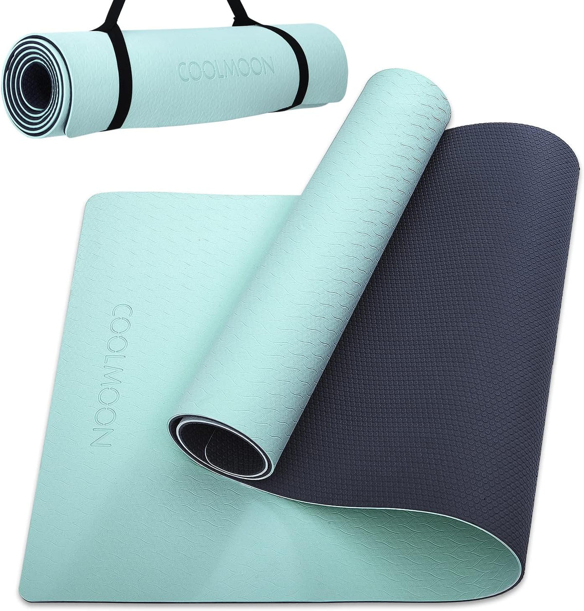 COOLMOON Yoga Mat Non Slip, Anti-Tear 1/4 Thick TPE Yoga Mats for Women and Men, 72"x24" Exercise & Fitness Mat with Carrying Strap, Workout Mats for Yoga, Pilates and Floor Exercise