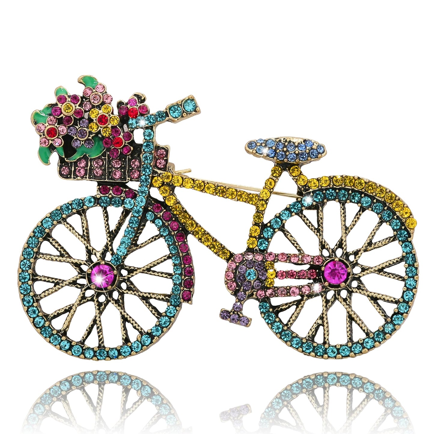 Vancy Utopia Crystal Rhinestone Creative Bicycles Brooch Pin for Women Retro Elegant Handmade Blue Brooches Pins Classic Wedding Fashion Jewelry Accessories Gift