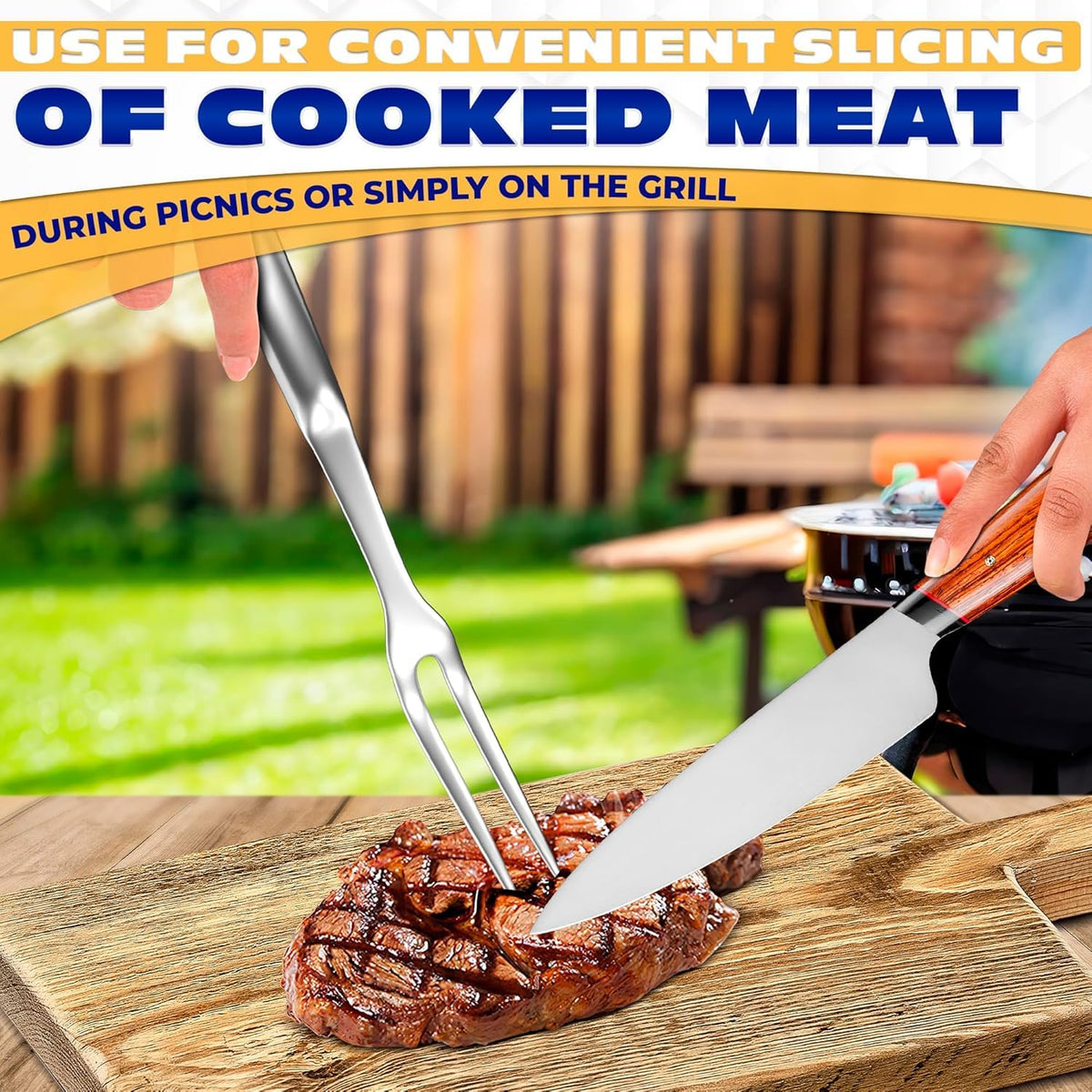 Two Pronged Carving Fork for Meat - 11" Stainless Steel Meat Fork, Rust Resistant, Difficult to Break, Comfortable Handle, Easy to Clean, Lightweight, for Convenient Slicing, Cooking & Serving