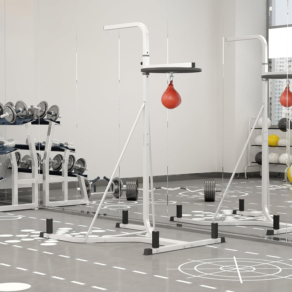 Soozier 2 in 1 Punching Bag Stand, Adjustable Height Heavy Bag Stand with Weighted Base and Speed Bag, Freestanding for Home Gym