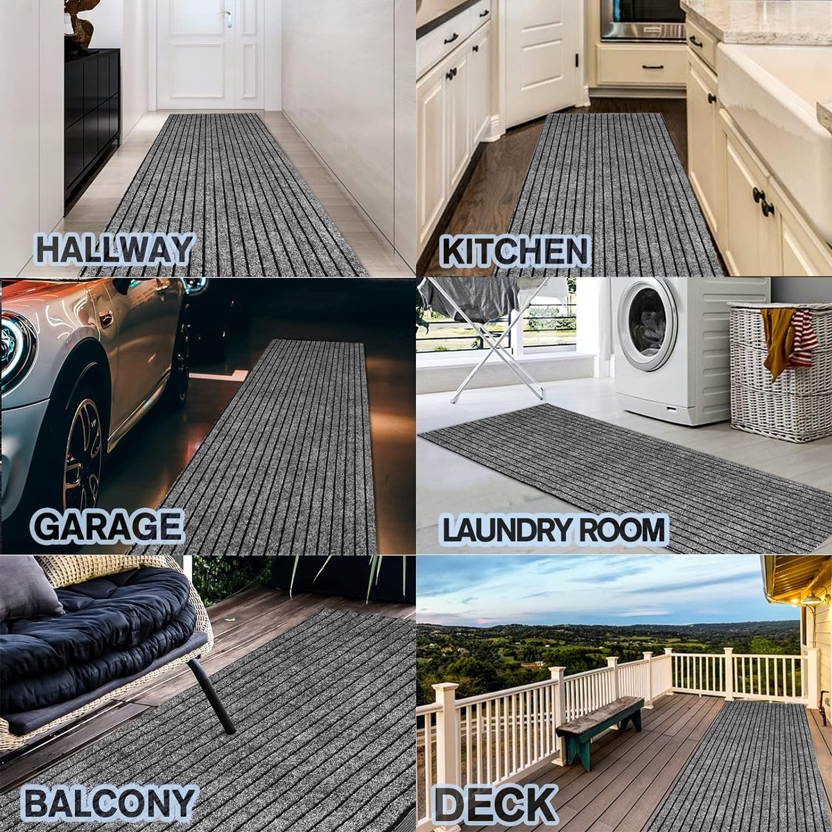 Custom Size Backed Non-Slip Area Rugs Runner, Easy Clean, Waterproof Runner Rugs for Hallway Entryway, Kitchen, Laundry, 4FT x 5FT, Gray Stripe