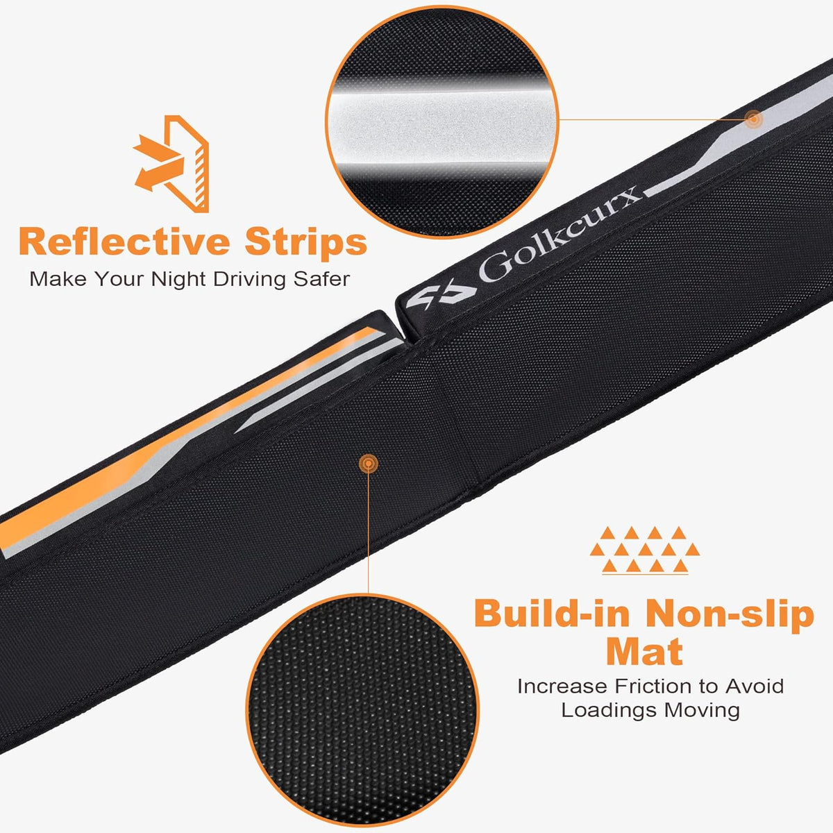 Golkcurx Universal Soft Roof Rack Pads for Kayak,Surfboard, SUP, Canoe, Snowboard with15FT Tie-Down Straps*2 and Storage Bag*1 (Black)