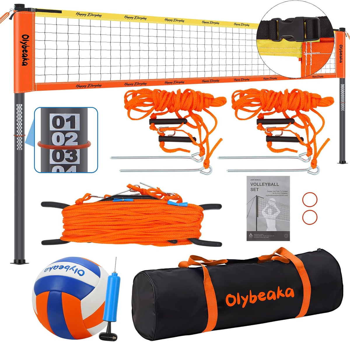 Portable Outdoor Volleyball Net Set System for Backyard Beach with Heavy Duty Poles, Durable Net, PU Volleyball & Pump, Carry Bag
