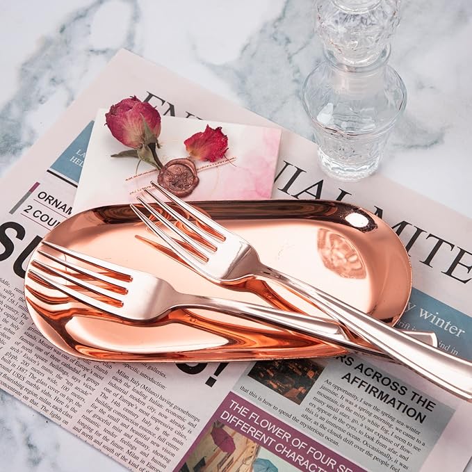 Liacere 200 Pack Rose Gold Disposable Forks - 7.4 Inch Heavy Duty Plastic - Rose Gold Silverware for Catering, Parties, Dinners, Weddings & Mother's Day