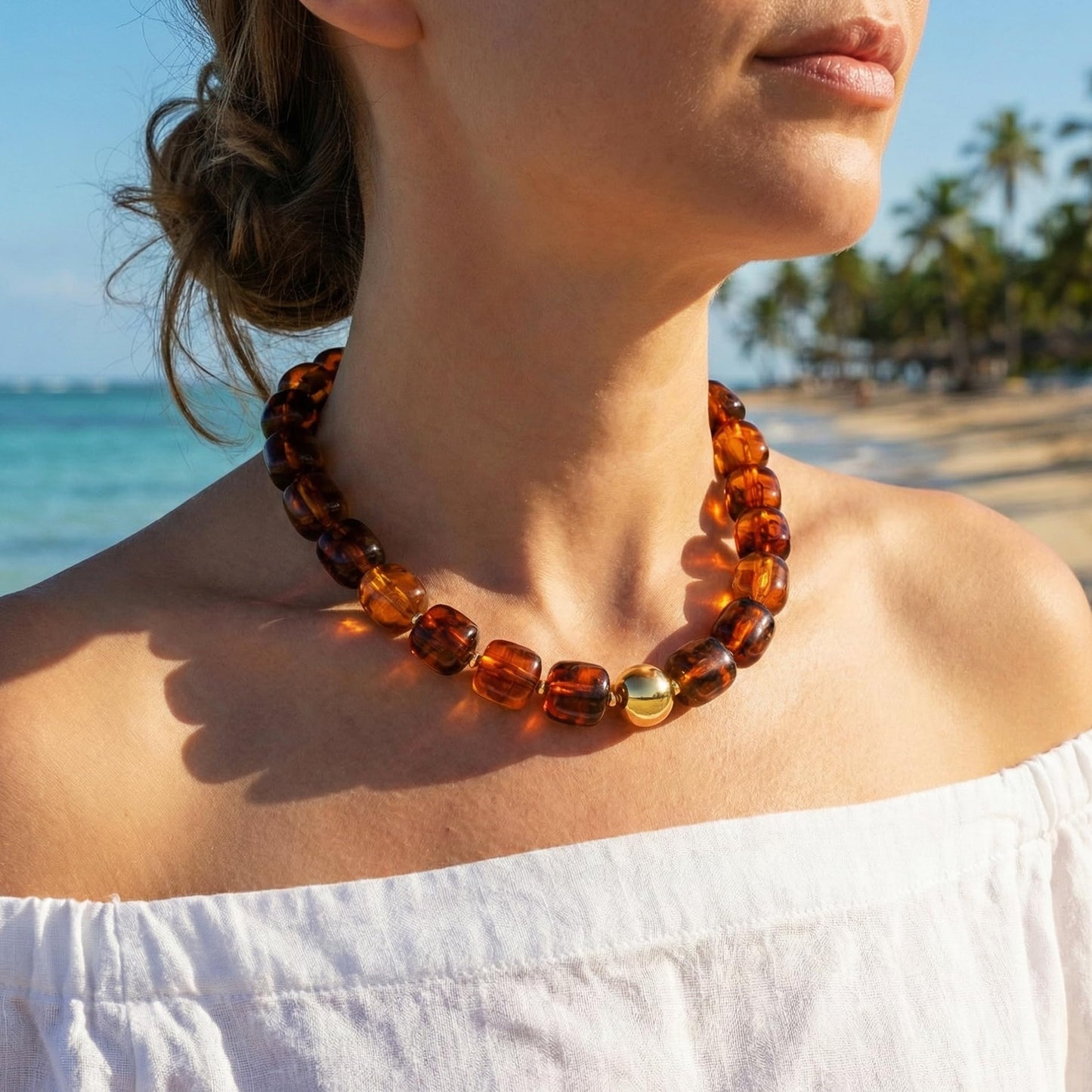WOWORAMA Brown Chunky Necklaces for Women Vintage Large Square Resin Beads Necklace Trendy Statement Chunky Choker Necklaces Vintage Y2k Boho Jewelry