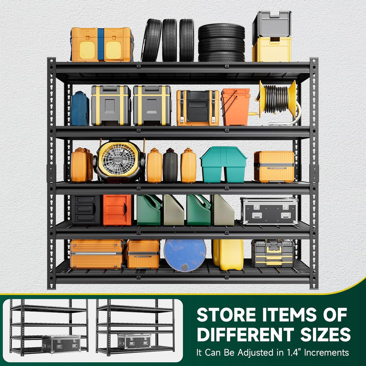 5-Tier 60" W X 24" D X 72" H Storage Shelves 3000LBS Garage Shelving Metal Storage Racks and Shelving Adjustable Heavy Duty Shelf Units for Basement Industrial(Black)
